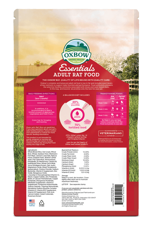 Oxbow Essentials Adult Rat Food 3 Lb